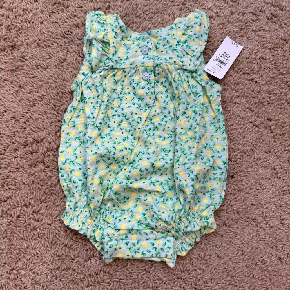 NWT GAP Baby Ruffle Shorty Spring Floral Green Yellow One Piece 0 - 3 Months